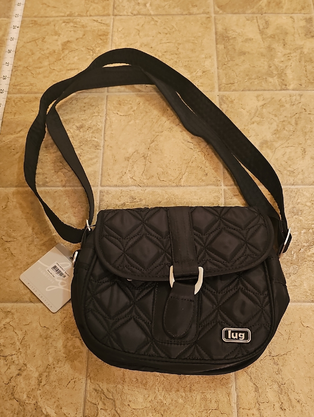lug Black Quilted Crossbody Bag with Buckle Flap